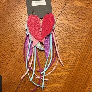 Western Boho long faux leather fringe dangle feather shaped earrings